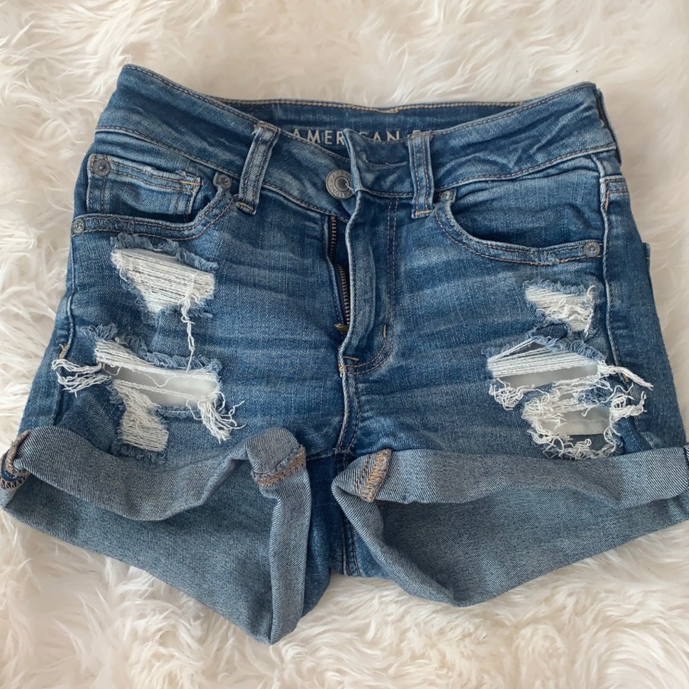 american eagle 00 dar wash rippedjean denimshorts